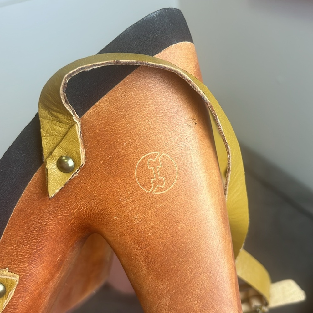 Flogg brand Tan Suede Clogs With Wrap Around Ankle Strap with buckle. - Picture 7 of 10